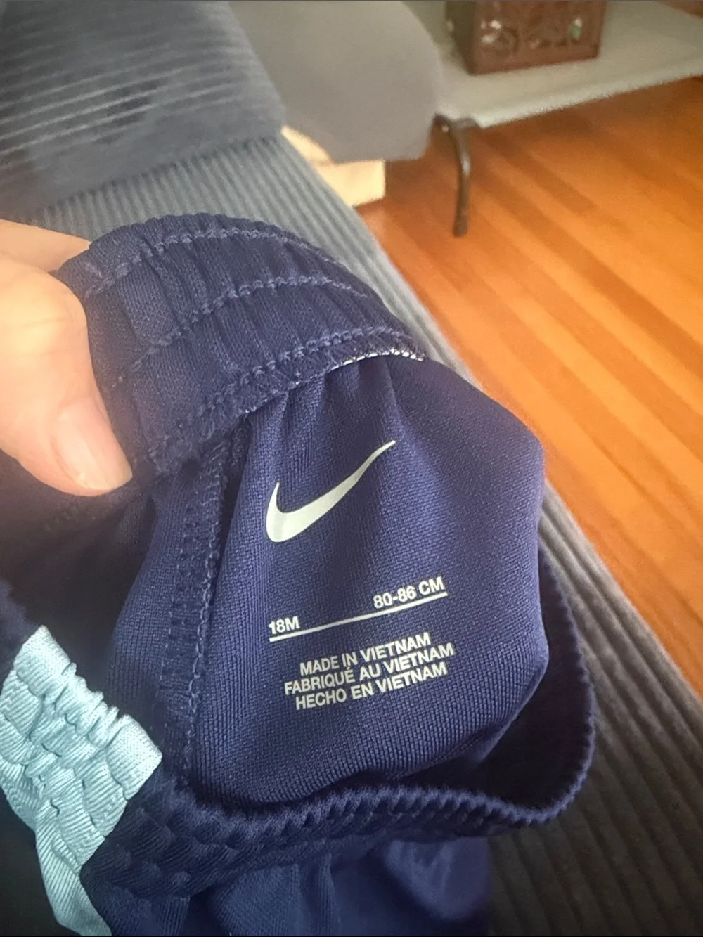 Nike Navy Shorts with Light Blue Panels and White Swoosh